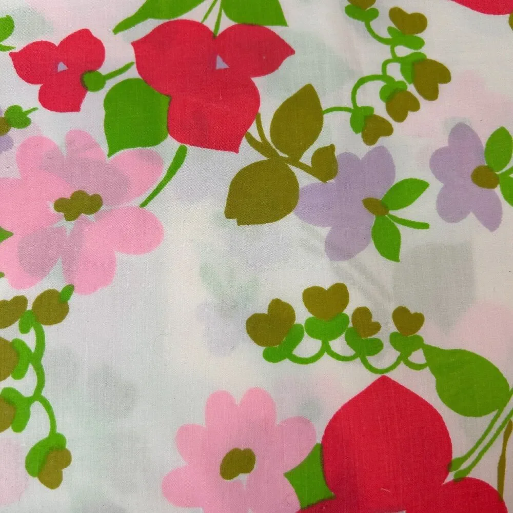 Vintage Pennprest Penneys Percale Pink Red Floral Full Flat Bed Sheet 81x104